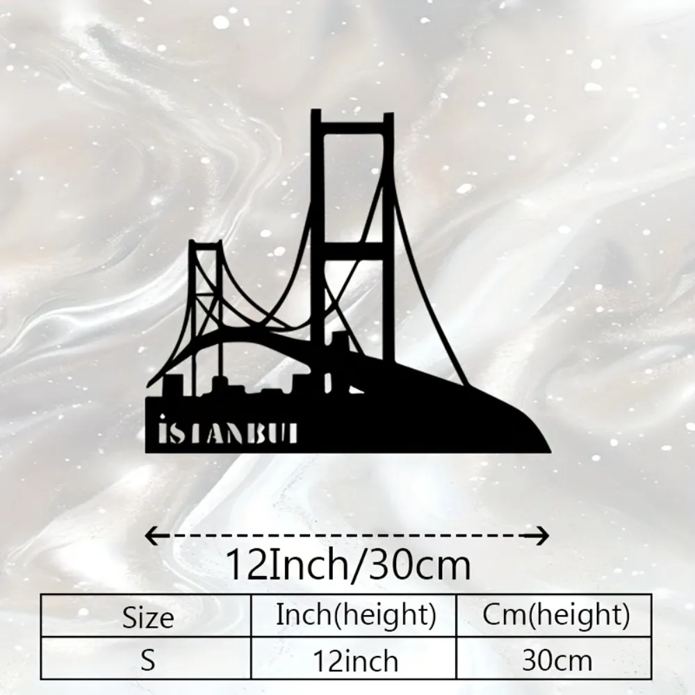 1pc Istanbul Skyline Metal Wall Art, Iconic Bridge Landmark Statue Mural, Home Decor for Traveler Lounge Cultural Space