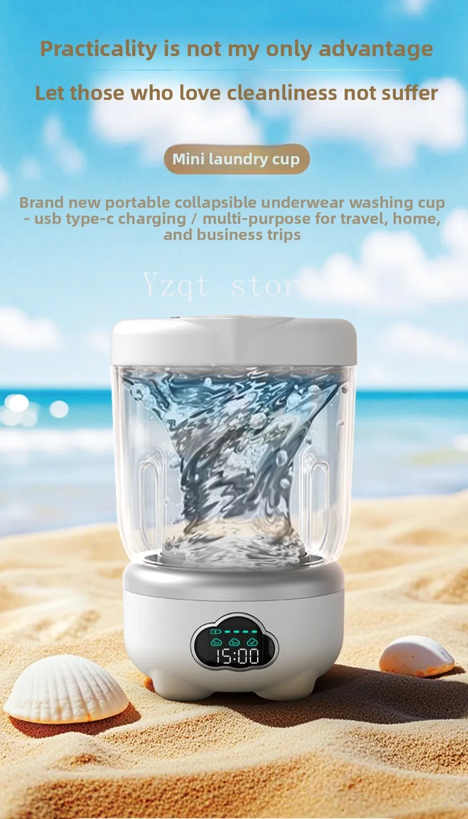 Cross-border new portable wireless digital display small laundry cup free installation washing underwear pantyhose student
