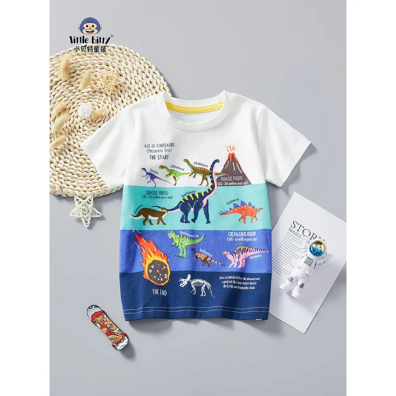 

Children's Short Sleeve2024Summer New Boys' Tops Cartoon Dinosaur WhiteTChildren's T-Shirt Wholesale