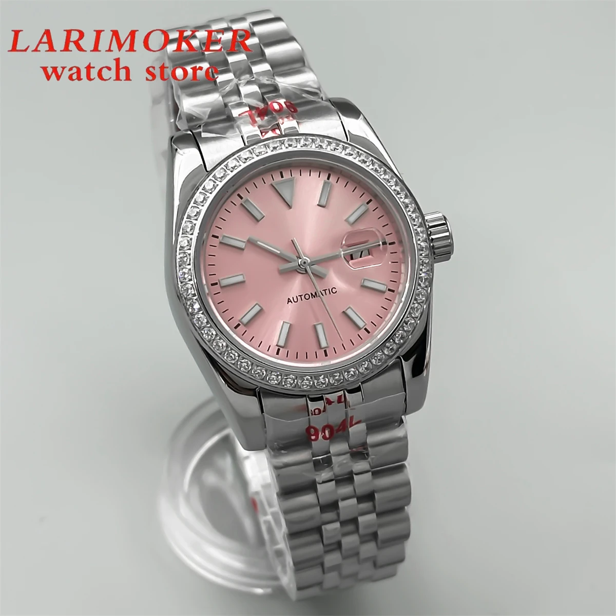 BLIGER 31mm NH05A Automatic Movement Women's Mechanical Diving Ring Rose Silver watch Fritillary dial stainless steel strap