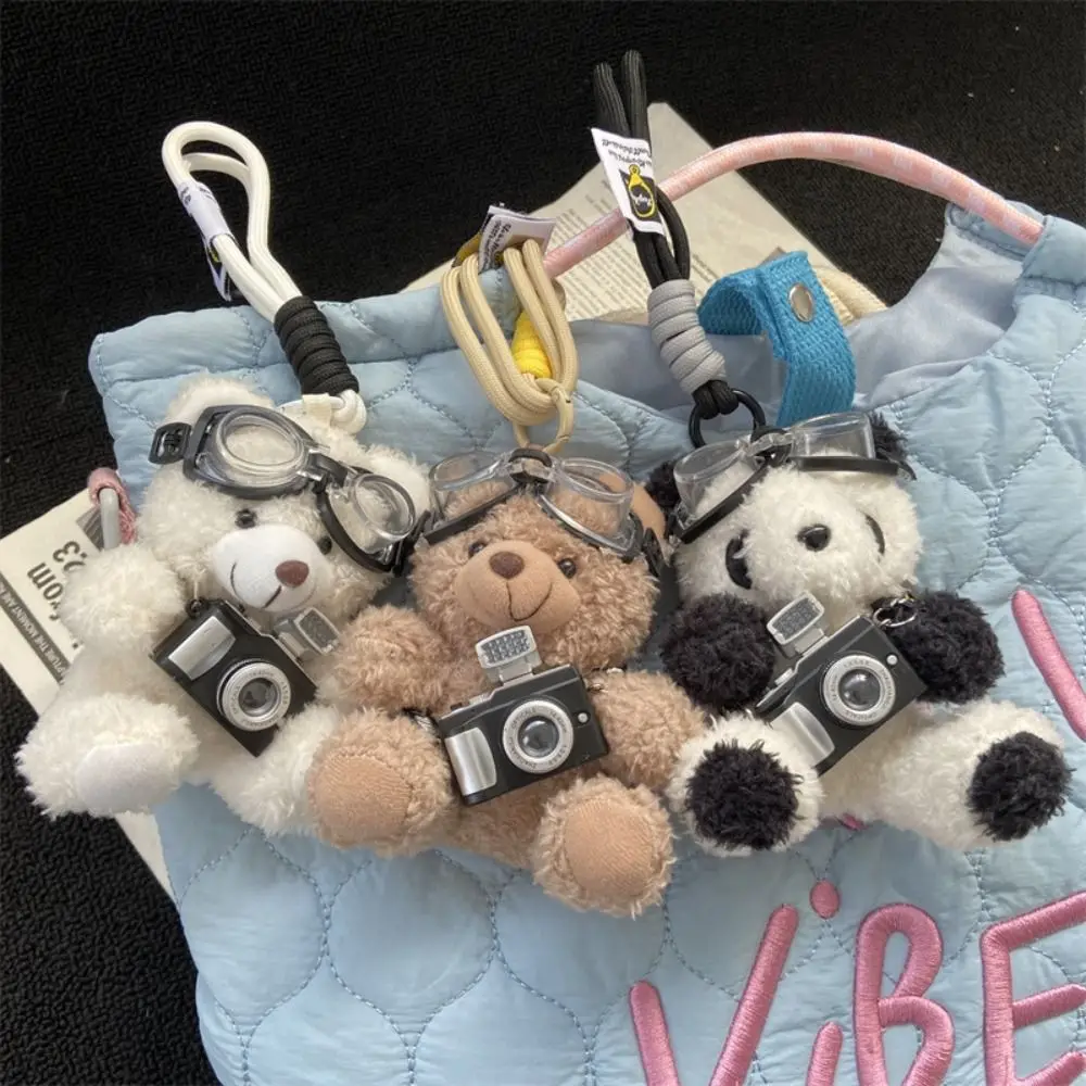 Cute Camera Plush Bear Pendant Sweater Sunglasses Stuffed Toys Bag Pendant Panda Creative Doll Keychain Gifts