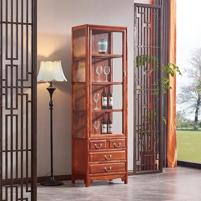 Chinese Style Pterocarpus Erinaceus Poir. Rosewood Glass Display Wine Cabinet Rosewood Multifunctional Storage Showcase