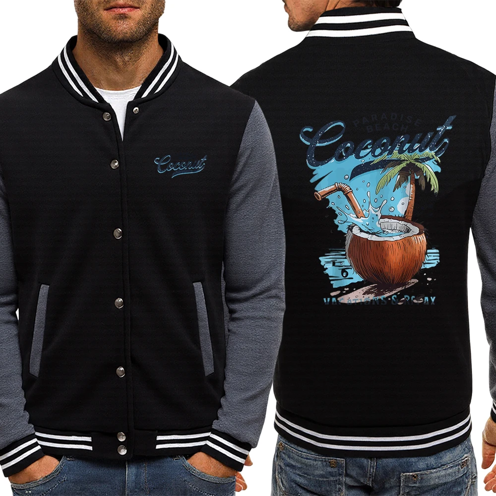 

Pardise Beach Cocount Vacation Relax Design Uniform Mens Sport Hip Hop Pullovers Fleece Button Clothes Basics Street Jackets