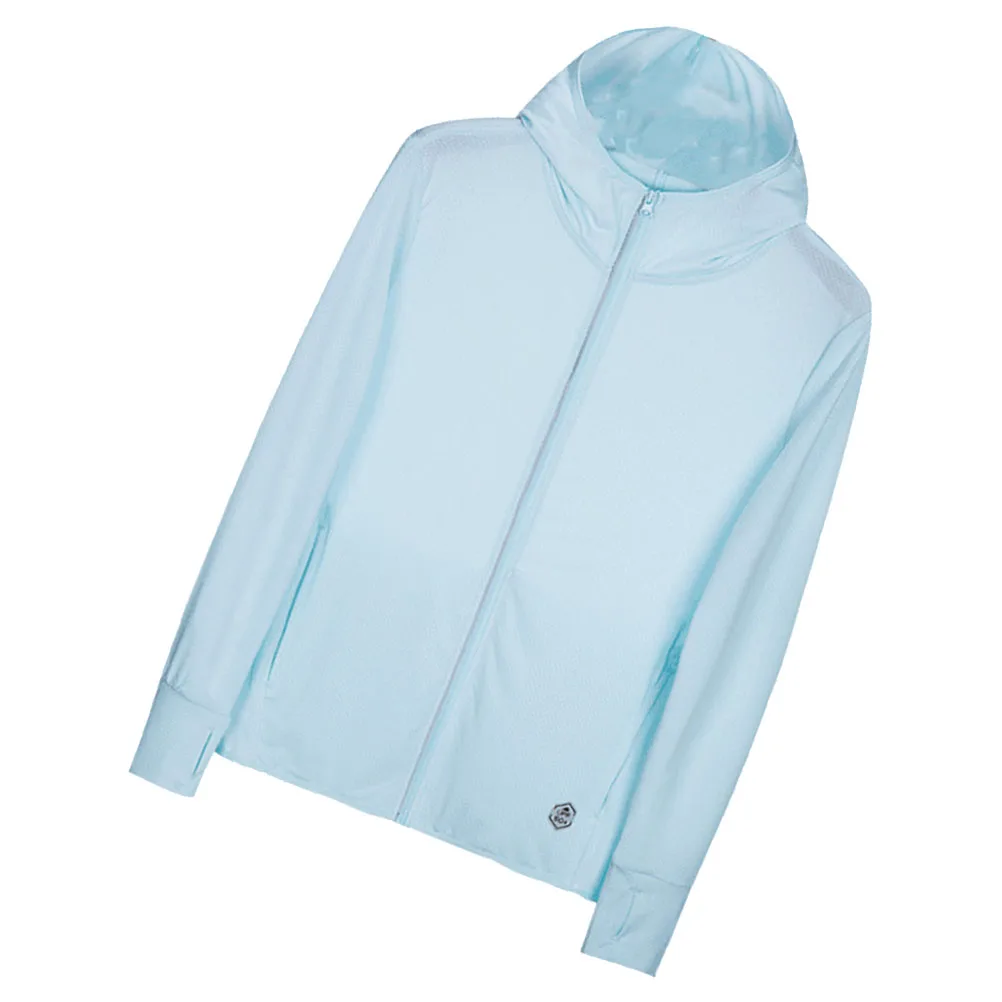 

Sunscreen Clothing Women Knitted Loose Coat Hooded Blue L Size Foldable Outdoor Sports Anti UV Protection