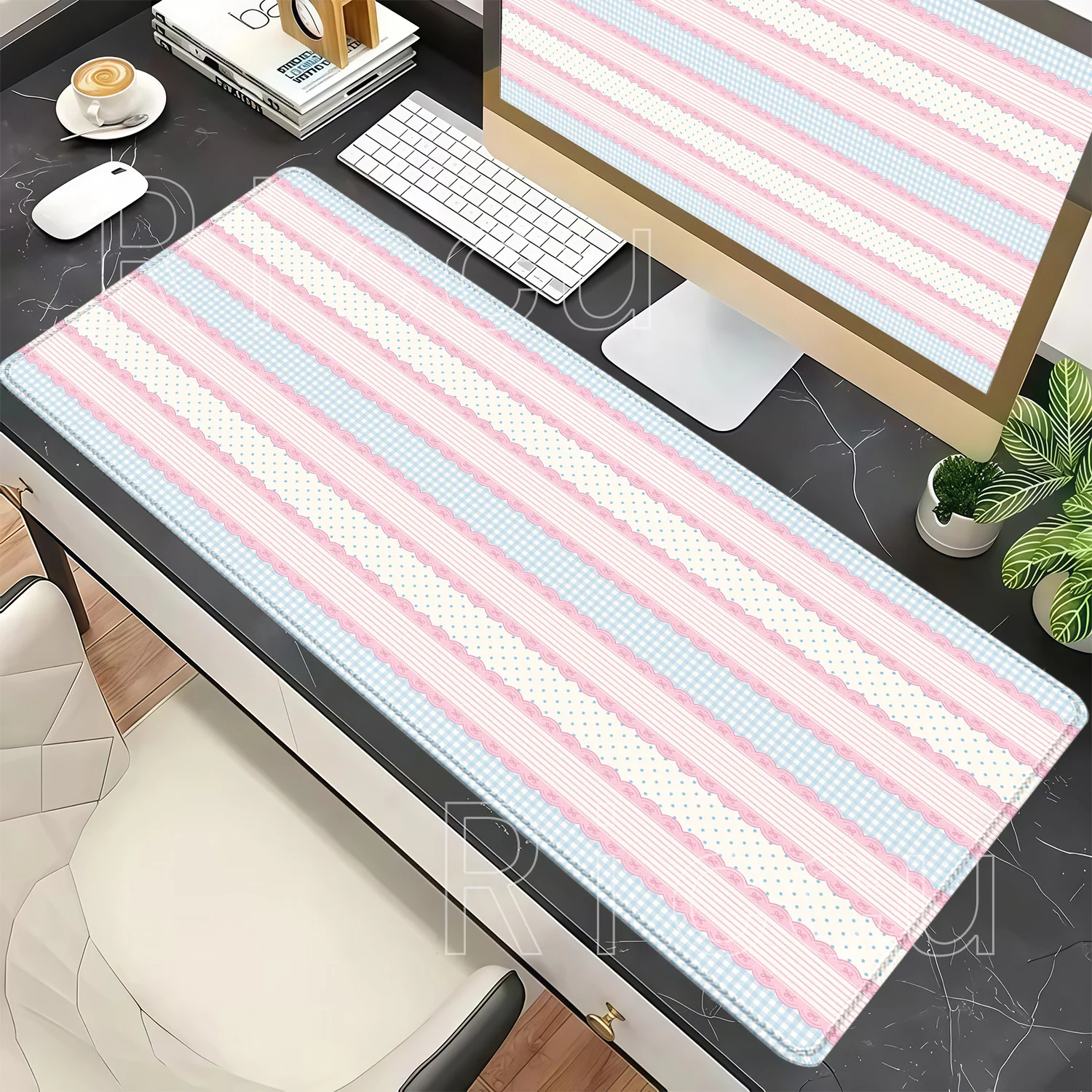 HD Printing Cartoon Grid Bow Art Gaming Mousepad Big Pad Non-Slip Base Rubber Office Mouse Pad Keyboard 90x40cm Esports Desk Mat