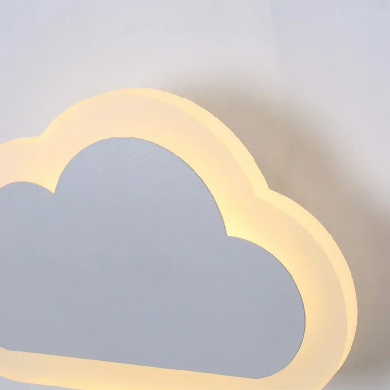 Children Cloud Modern Wall Lamp Led Bedroom Bedside Sconce Acrylic Lampshade White Painting Iron Home Indoor Lighting 110-220V