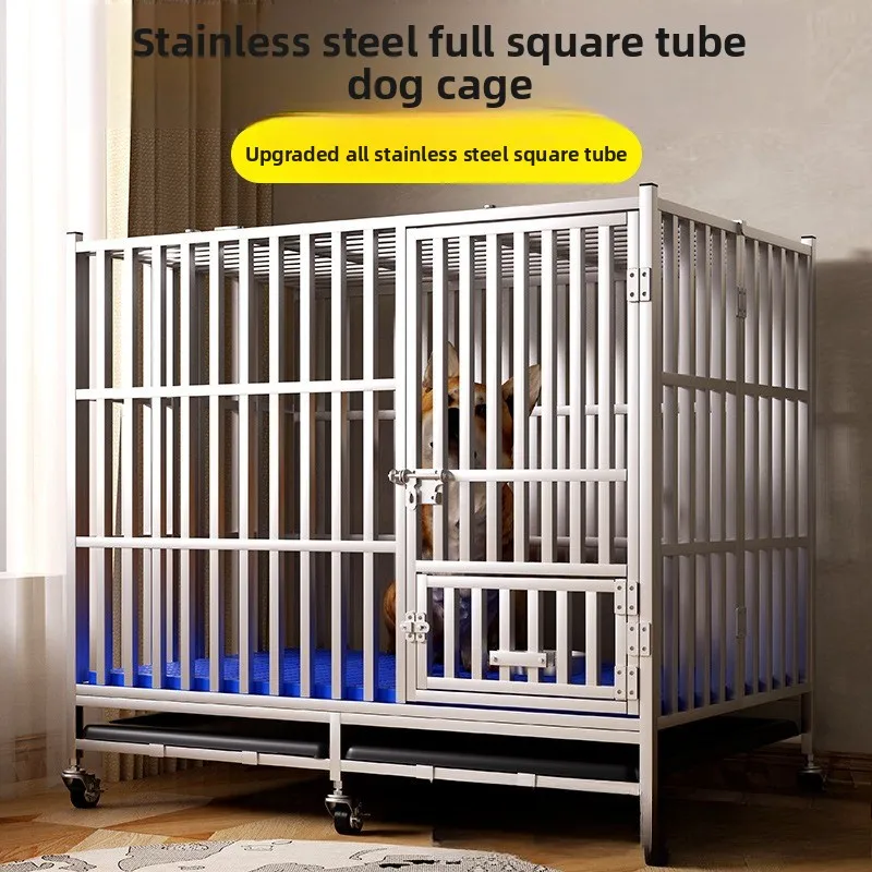 Foldable Stainless Steel Dog Crate, Pet Cage Suitable for Small, Medium and Large Dogs