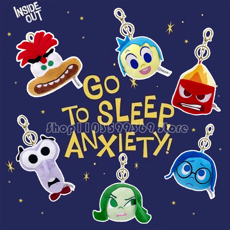 Disney Inside Out 2 Plush Pendant Joy Sadness Anger Disgust Fear Anxiety Key Ring Pendant Cartoon Couple Pendant