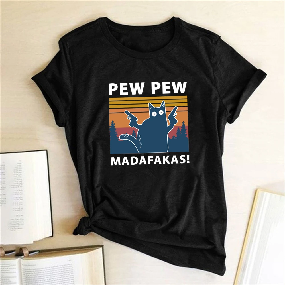 Seeyoushy Pew Pew Madafakas Print T-shirts Women Summer 2023 Graphic Tees Funny Shirts for Woman Tshirts Loose Harajuku Tops