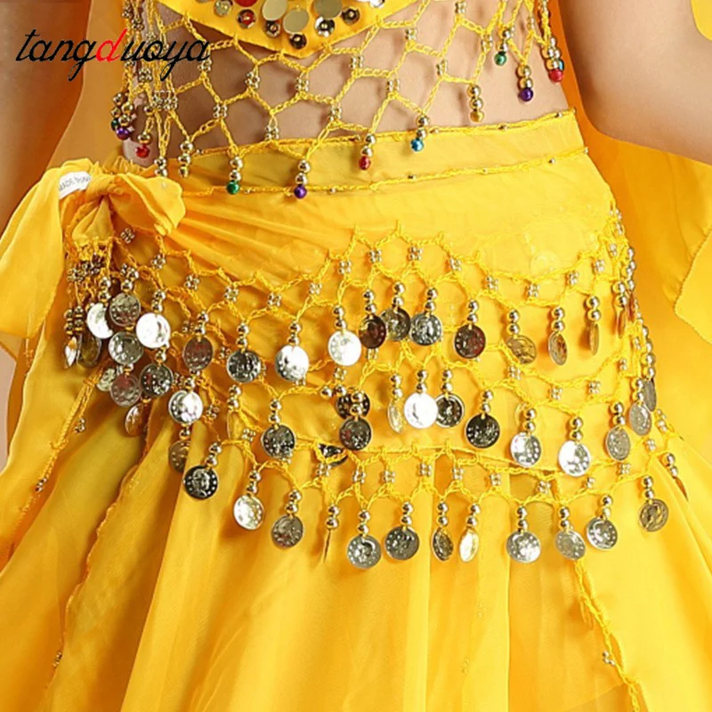 

1PC Belly Dance Belt Gold Tone Coins Belt Women 135-175cm Sequins Tassels Chiffon Hip Scarf Accessories for Bellydance Belts