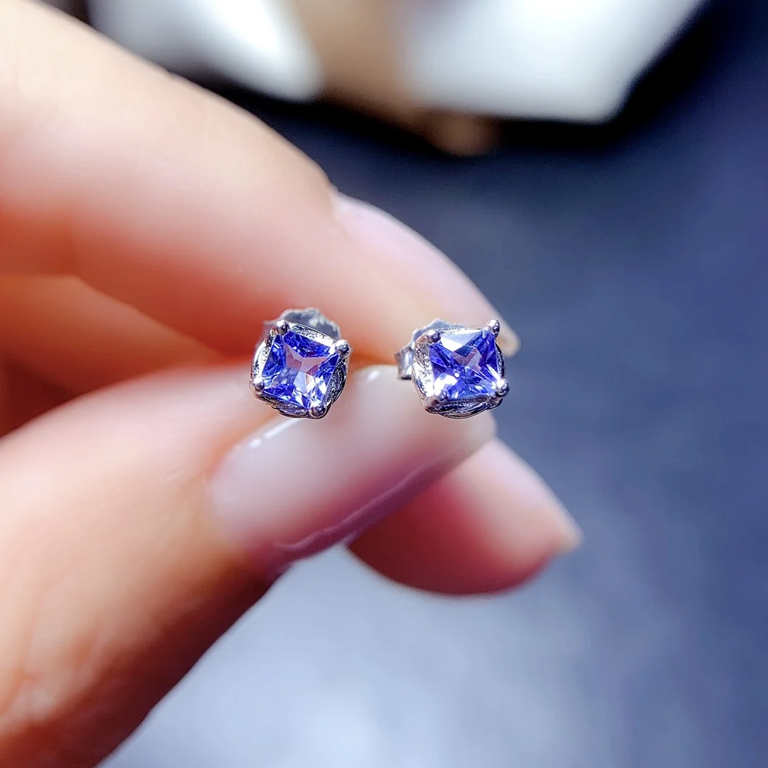 

Natural Tanzanite earrings, 925 silver certification, 3x3mm purple gem, beautiful girl gift, free delivery