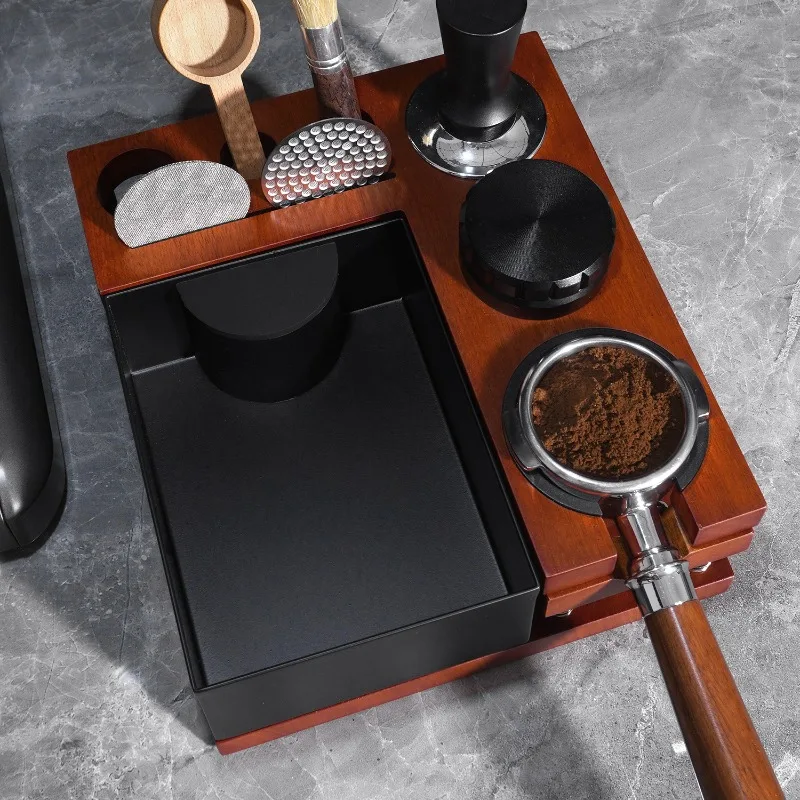 

Double Layer Solid Wood Spring Tapping Box Italian Coffee Powder Press Base Coffee Handle Storage Base Coffee Tools