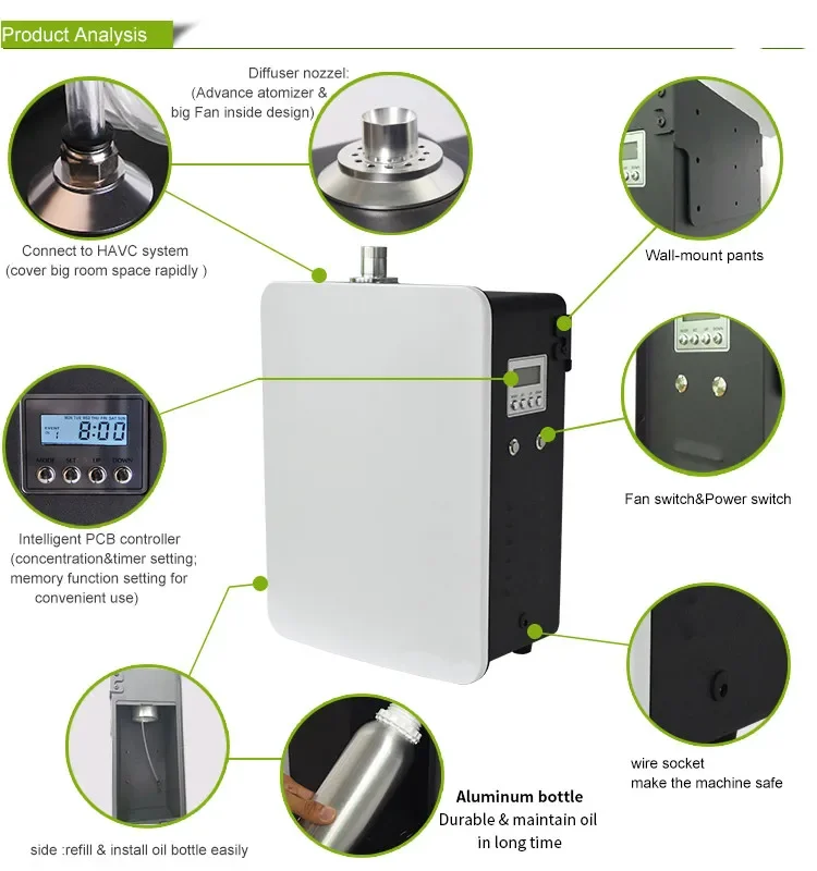 China Factory Price 1000Ml Electric Aromatherapy Oil Diffuser Professional Wall Mounted Waterless Hotel Fragrance Hvac System