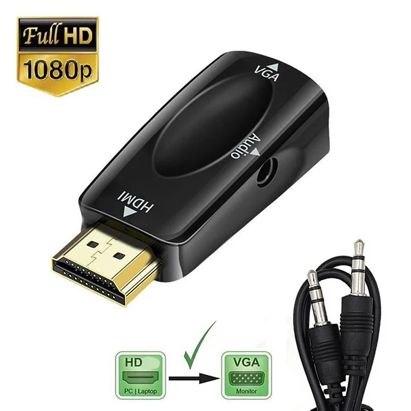 HDMI-compatible to VGA Converter with 3.5mm Jack Audio Cable Male To Famale HD 1080P Adapter For TV PC Laptops Display Projector