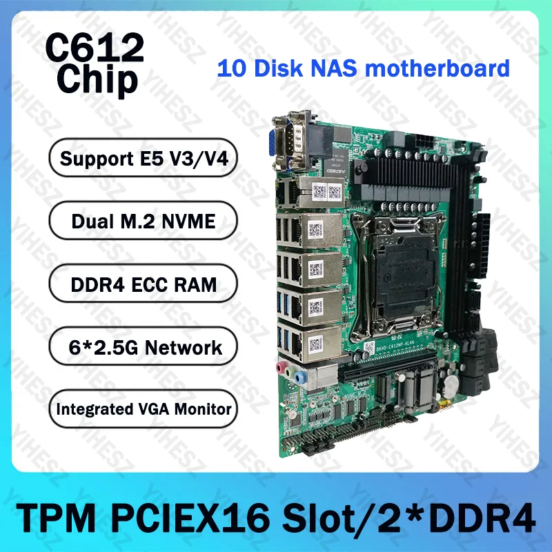 

C612 Nas Motherboard Set X99 Set With E5 V3/V4 CPU 2xDDR4 ECC RAM Support 6x2.5Gb Lan 2xM.2 NVME Raid Storage Industrial Server