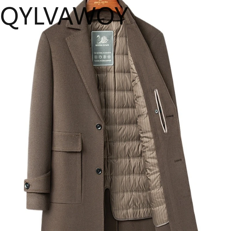 QYLVAWOY 2024 Winter Thick Wool Men's Double-Sided Woolen Trench Coat Warm High-End Outerwear Middle-Aged Stylish LJ2698
