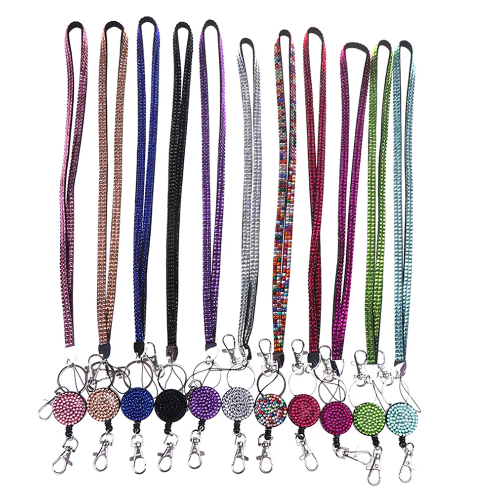 1Pc Rhinestone Lanyard Badge Reel Neck Straps Badge Holder Rope Work Card Lanyards Hang Rope Phone Anti-lost Strap Universal