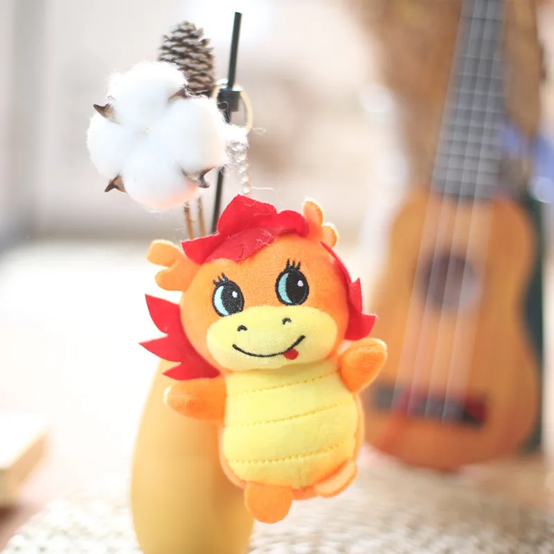 Mainan liontin kecil naga Cina kartun imut 12CM boneka maskot tas dinosaurus kecil jimat hadiah mainan boneka kain anak-anak