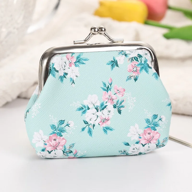 6PCS Moda PU Cuero Monedero Monedero Flor Impresiones Mujeres Precioso Pequeño Cambio Dinero Bolsas Llavero Funda Cartera Mini Bolsa