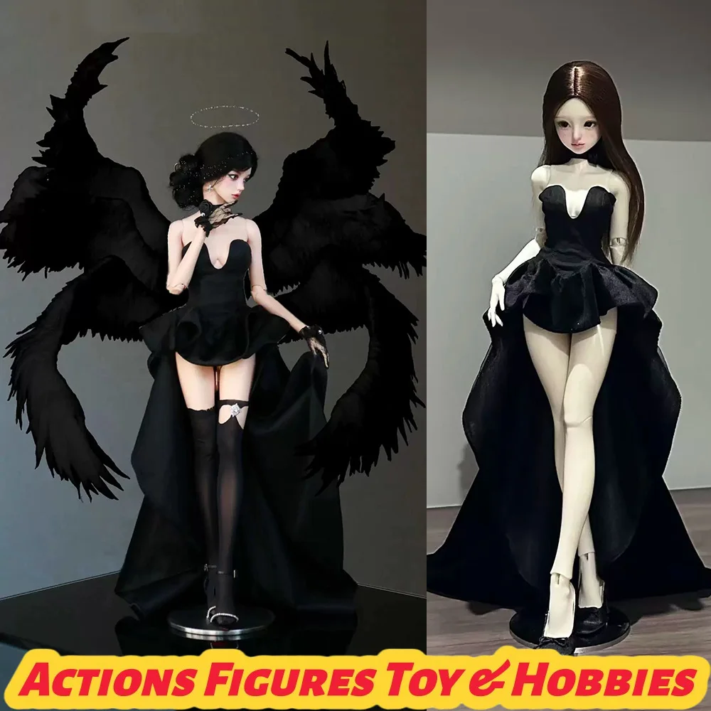 【30 days shipping】1/4 BJD Dolls Black Velvet Deep V-neck Hanging Neck Irregular Floor Length Dress Clothes Accessories Model