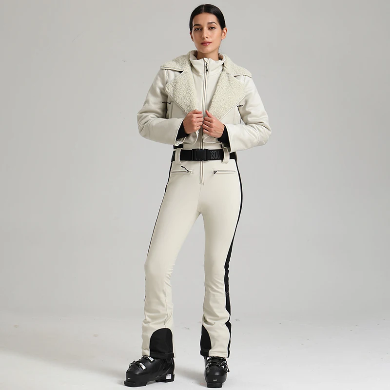 بدلة قفز نسائية جبلية رياضية شتوية بدون أكمام قطعة واحدة بدلات ثلج خارجية مقاومة للماء على الجليد للسيدات