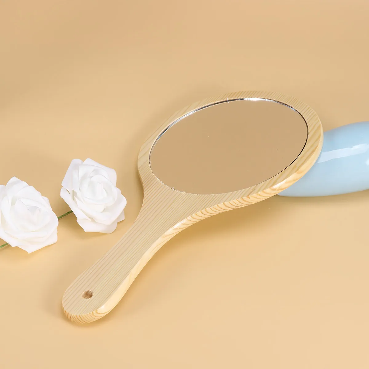 

1Pcs Wooden Frame Mirror Handheld Portable Makeup Mirror Large Clear Reflection Wall Hanging for