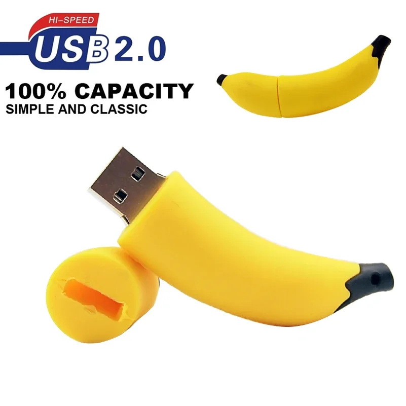 Banaan Usb Flash Drives 64Gb Schattige Silicagel Pen Drive 32Gb 16Gb 8Gb Creatieve Cadeau Usb Stick Geschenken Voor Kinderen 4Gb