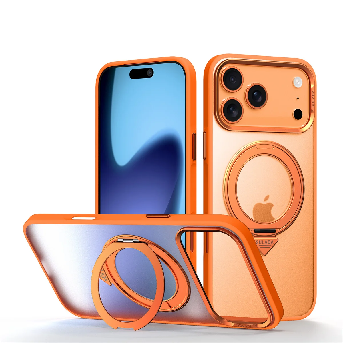 Funda de teléfono con soporte giratorio magnético para IPhone 17 Pro Max 17 Air 17 Pro, cubierta trasera transparente esmerilada para PC + anillo de TPU