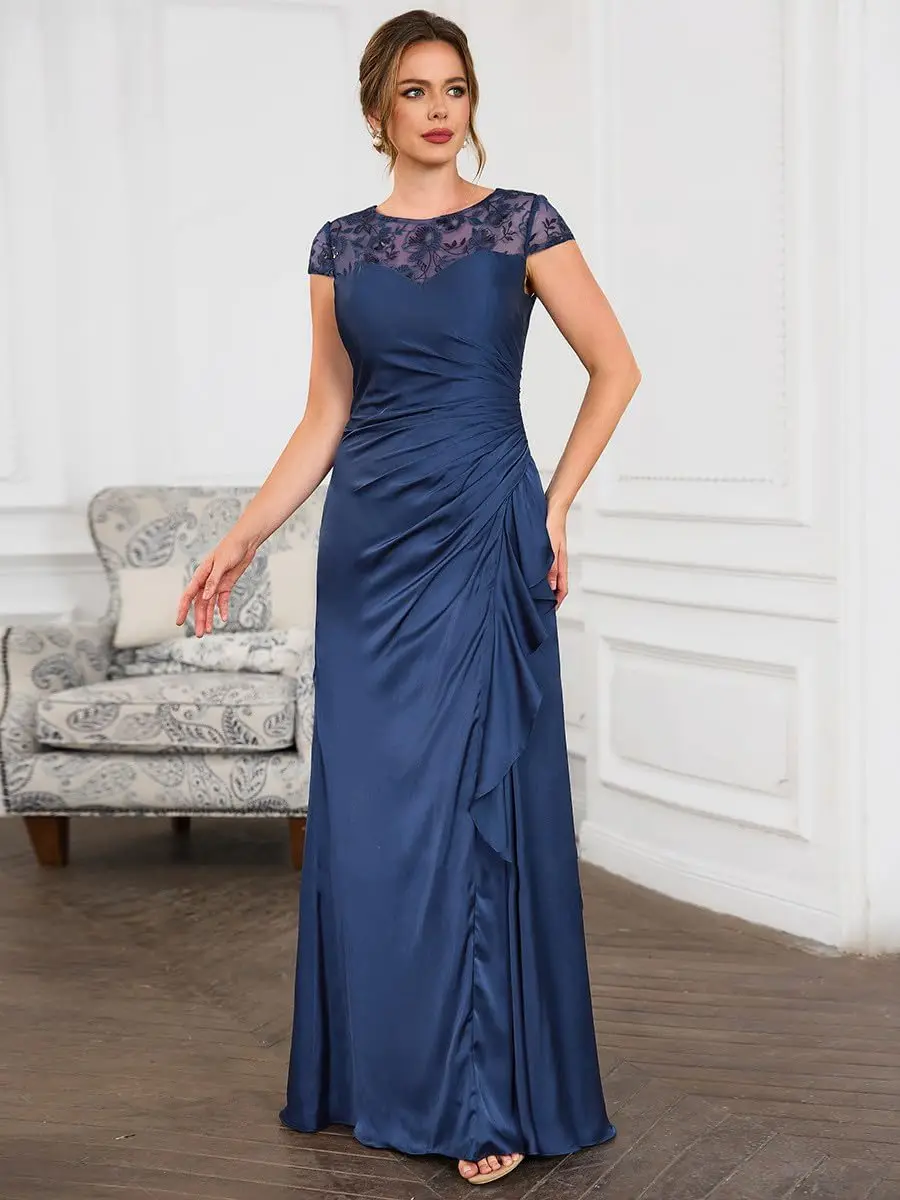 فساتين أم العروس لحفلات الزفاف بأكمام قصيرة مزينة بالدانتيل وحفلات السهرة #1