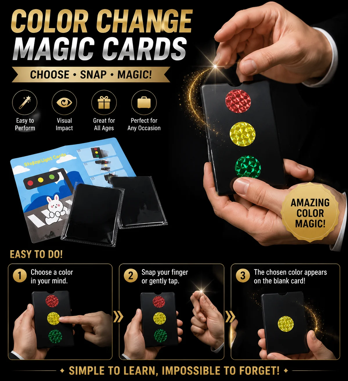 Cartes à effet de changement de couleur étonnantes : Illusion visuelle de lecture de pensée pour magiciens débutants