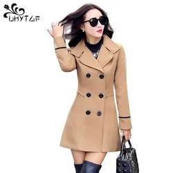 UHYTGF Coat Woman Autumn Winter 2023 Wool Coats For Women Overcoat Double-breasted Woolen Jackets For Women Outerwear M-3XL 124