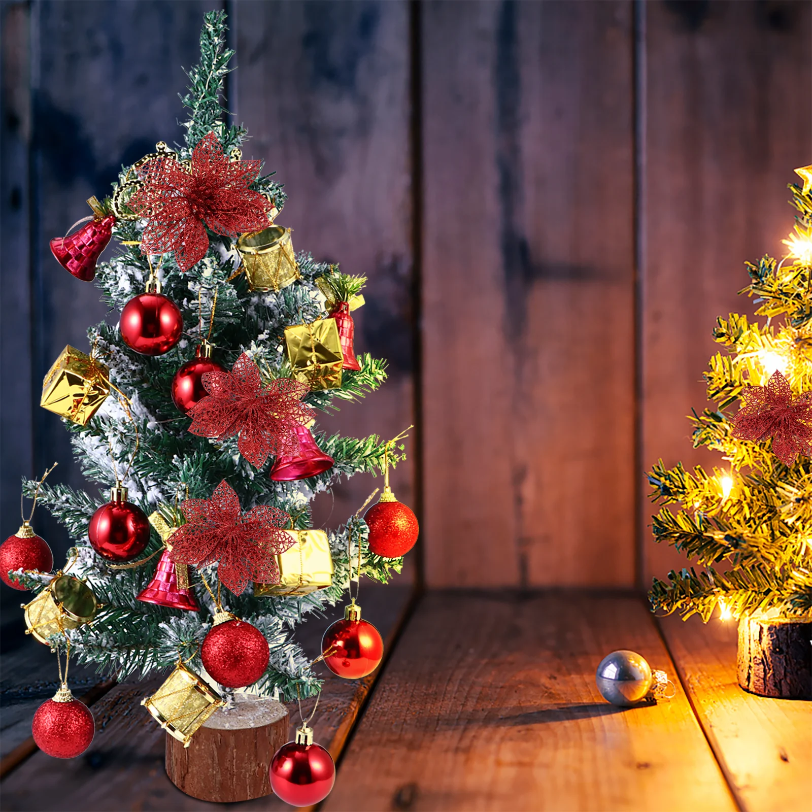 

24Pcs Christmas Tree Flowers Garland Decorations Red Simulated Flower Adornments for Holiday Home Wedding Party