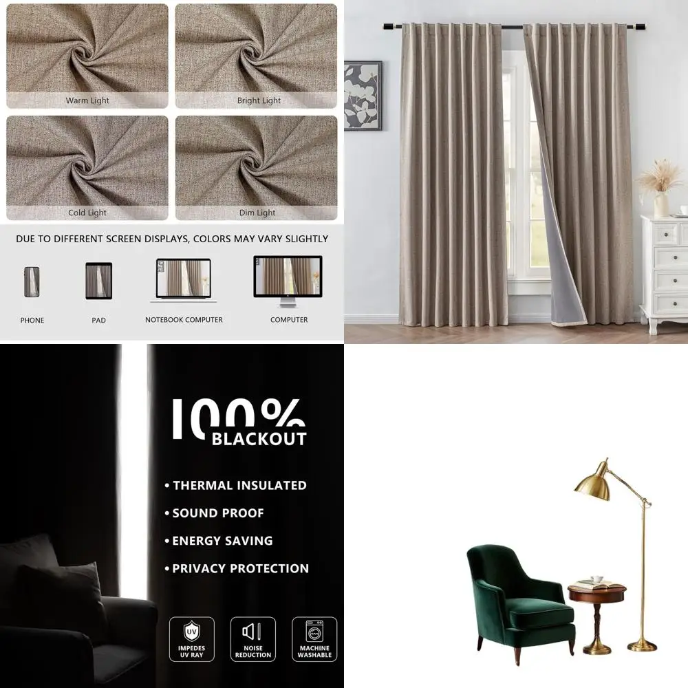 

Linen 52x108 Inch Thermal Insulated Blackout Curtains, 2-Panel Set for Bedroom and Living Room Privacy