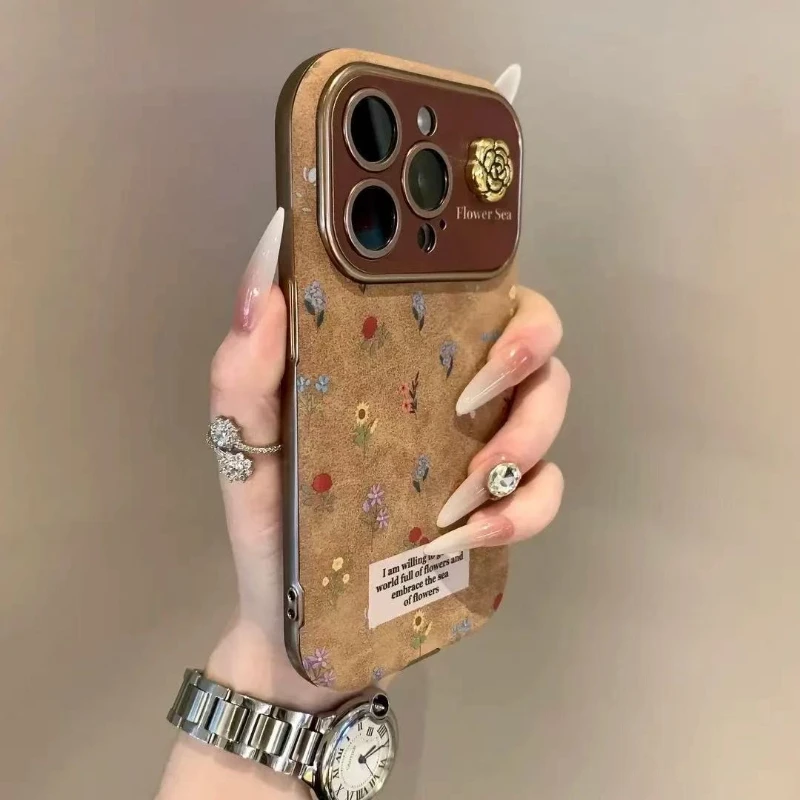 

TPU Frosted Small Floral Retro Style Phone Anti Drop Protective Case Suitable for IPhone 15 Pro 16 Promax