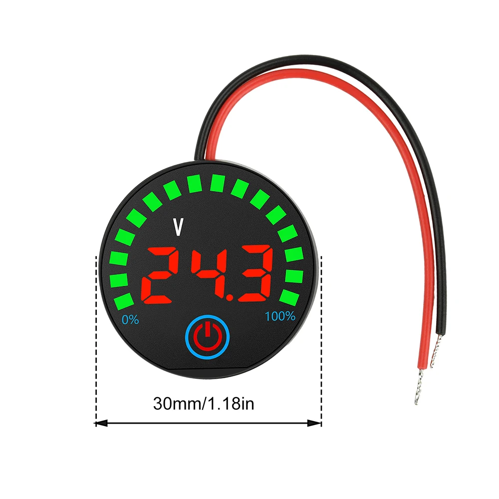 DC 7-55V Round LED Indicator Voltmeter Universal Voltage Battery Level Display Panel for Acid Battery/Lithium Battery