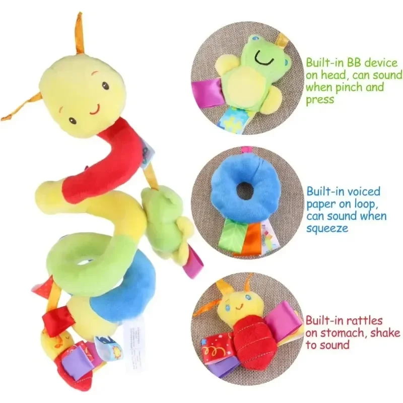 Adorable cuna de felpa, juguetes colgantes de animales divertidos y móviles con sonajeros para asiento/cochecito de coche (niño y niña) - 0-12 meses seguros