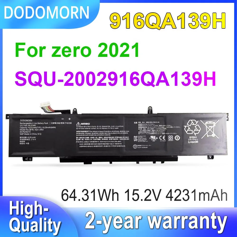 

DODOMORN 916QA139H Laptop Battery For Zero 2021 SQU-2002 4ICP6/60/72 High Quality With Tracking Number 15.2V 64.31Wh 4231mAh