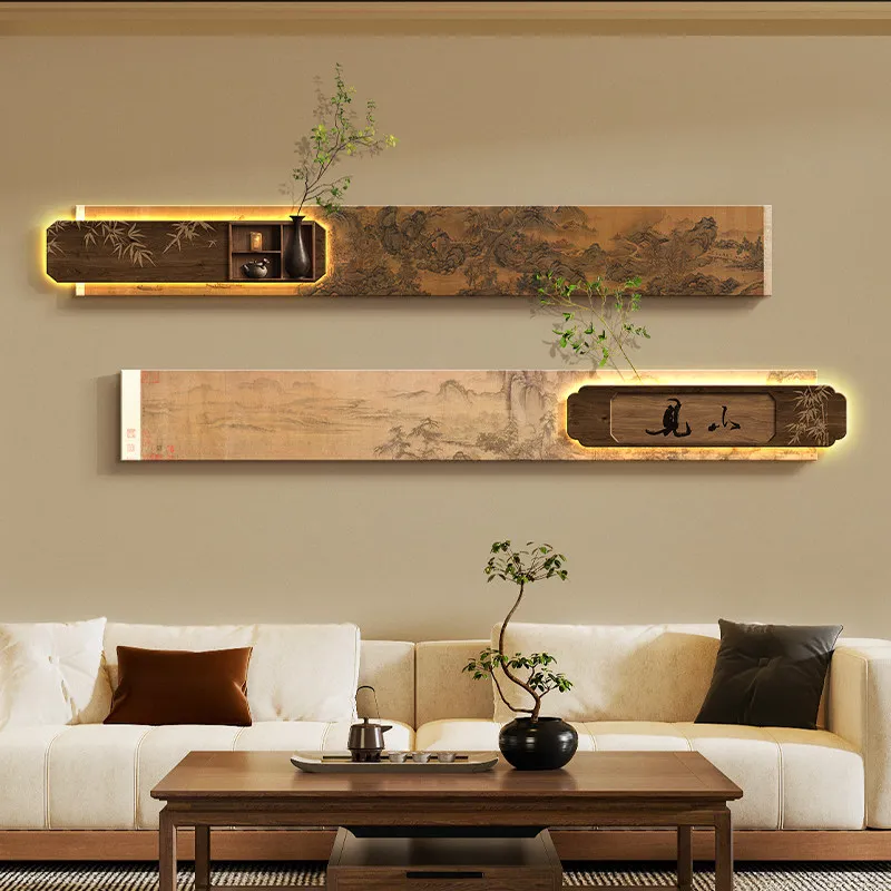Song Dynasty Aesthetic Tea Room Decoration Wall Lamp Decoration Painting Background Wall Sandstone Hanging Painting Lighting