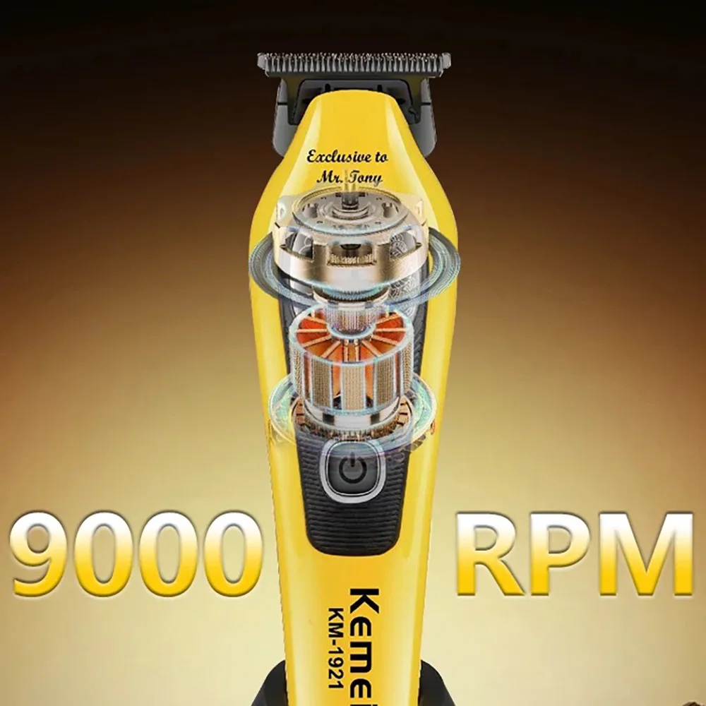 KEMEI 1921 Beard Hair Trimmer Men Professional 9000RPM Barbers Hair Cutting Machine Zero Gap T Blade Hair Clipper 2 Modular Lids