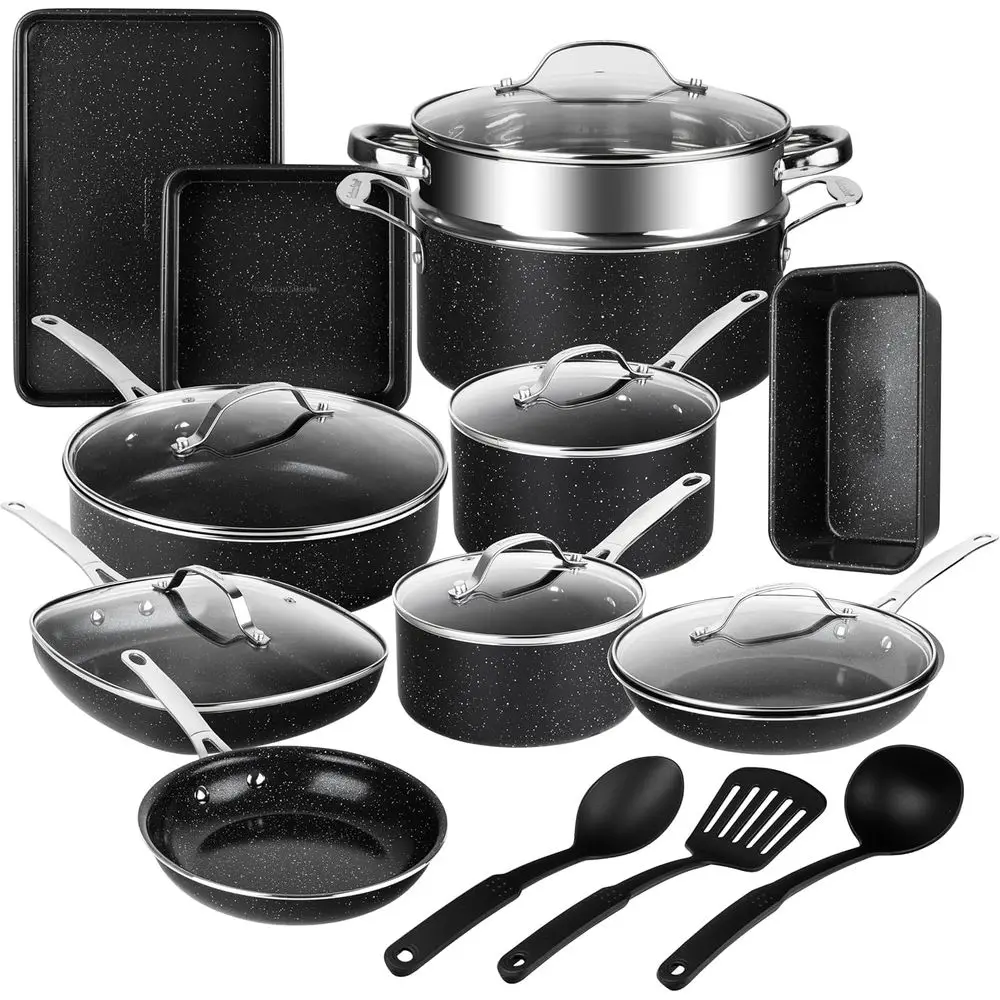 

Complete Pots and Pans Set Non Stick Cookware Set with Saute Pan, Bakeware, Steamer, Cooking Utensils, Made Without PFOA PFOS, O