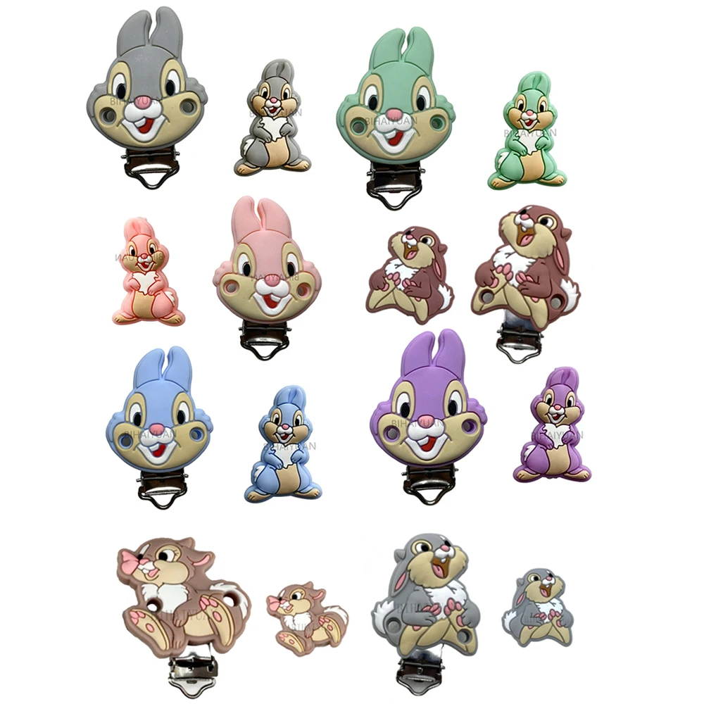 2pcs one set Miss Bunny Thumper Silicone Pacifier clip Molar Bead DIY Pacifier Chain Jewelry Accessories