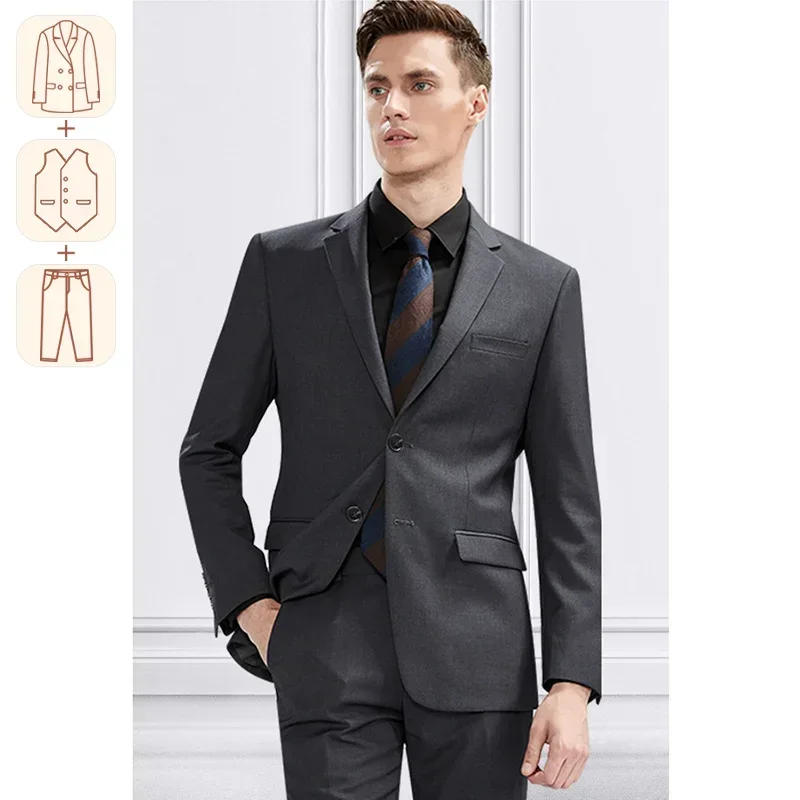 Men's Italian Slim Suit, Groom Wedding Dress, 3-Piece Suit, Man Tuxedo, Business Gentleman, Jackets, Vest, Pants, M-6XL