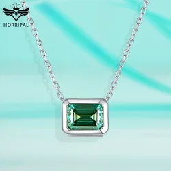 HORRIPAL D VVS1 2CT Emerald Moissanite Pendant Necklace for Women GRA 925 Sterling Silver Adjustable Chain Fashion Fine Jewelry
