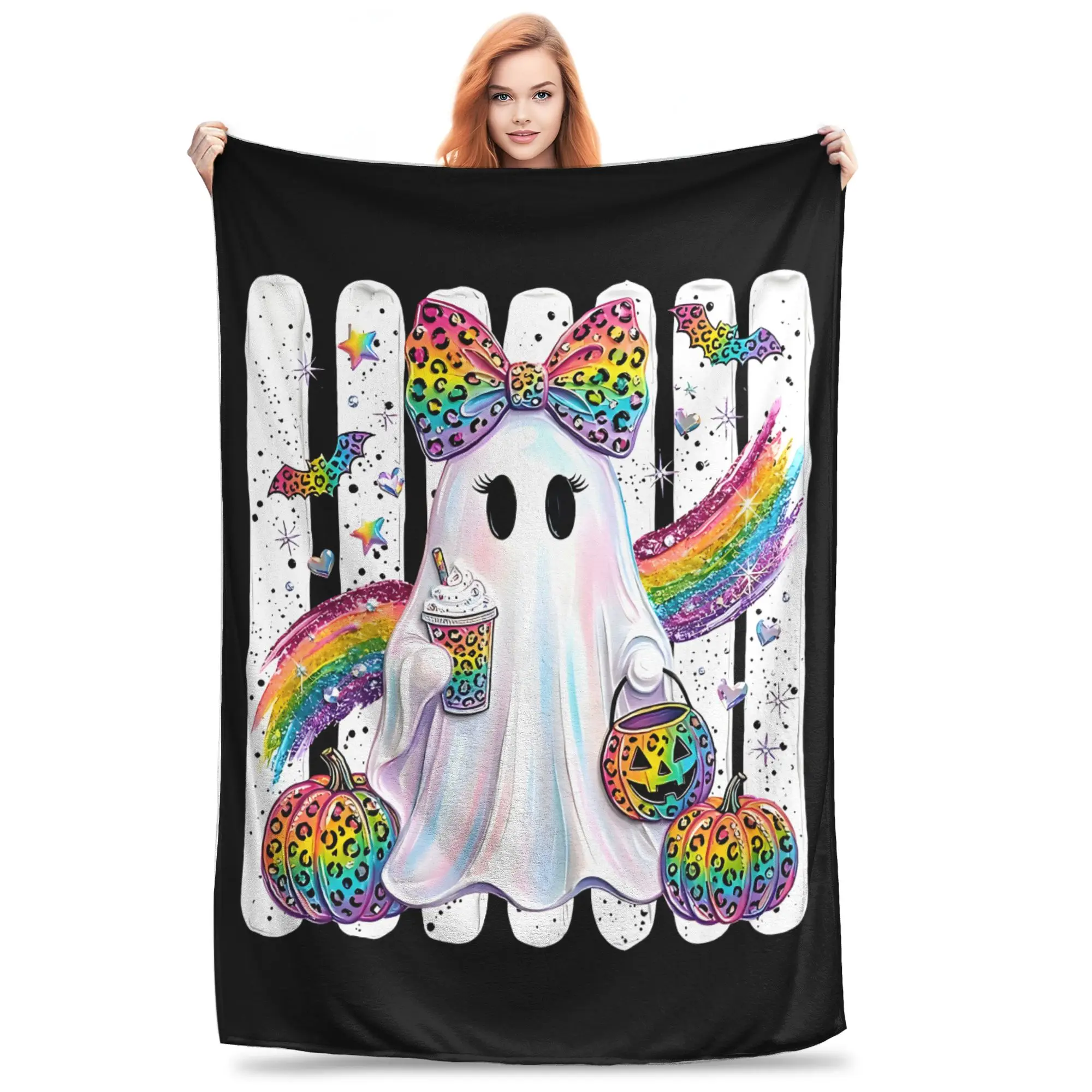 1PC Preppy Ghost Coquette  Winter Blankets for Adults Bedding Home Interior Sofa Knee