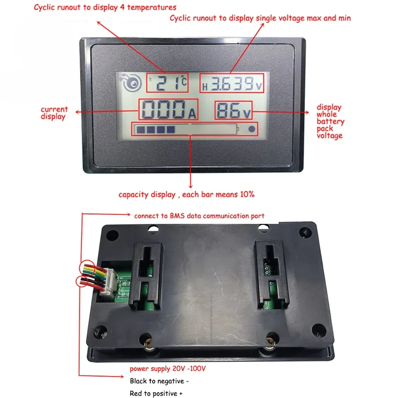 ANT BMS 2.4 3.8 4.3 calowy wyświetlacz LCD 16S 20S 24S 22S Li-ion Lipo lifepo4 Płytka zabezpieczająca akumulator Miernik pojemności napięcia