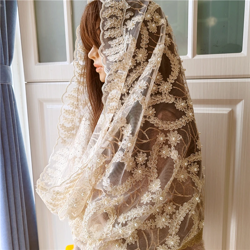 

Бесконечность, шампанское, жемчужная мантилья, церковная вуаль для массовых католических женщин, покрытие головы, винтажные блестки, блестящие блестящие