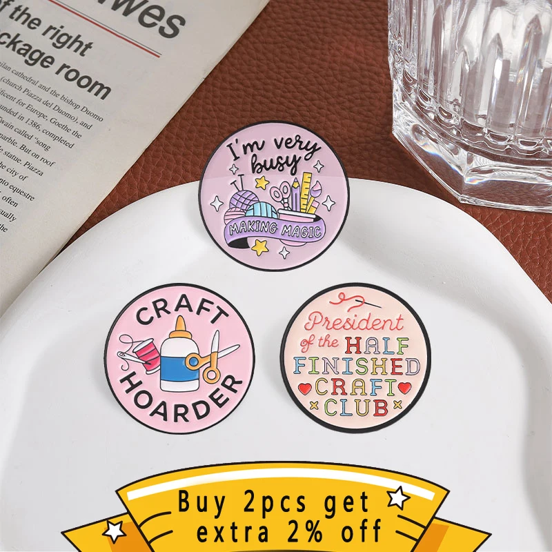 Funny Crafter Text Quote Enamel Pins, DIY Craft Tool Badges, Fashion Clothes Backpacks Accessory, Gift for Craft Lovers