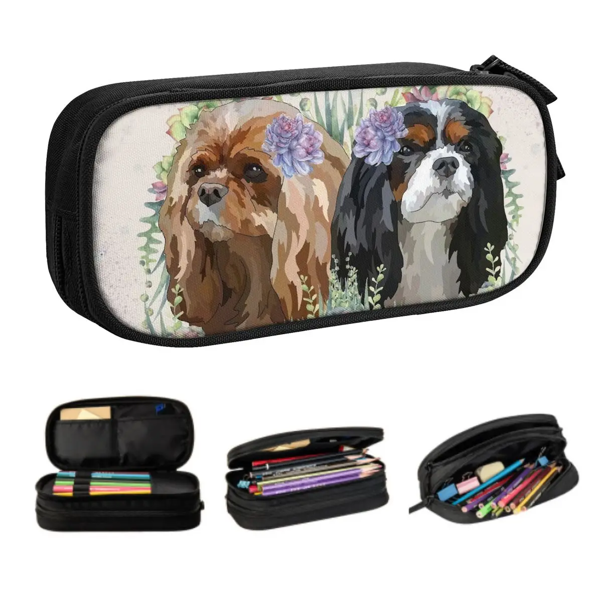 

Пенал с цветами для мальчиков и девочек, большой футляр для ручек с собаками и животными, Cavalier King Spaniel