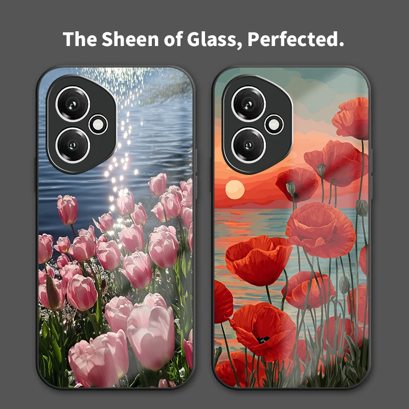 Floral Tulip Pattern Phone Case For Huawei Honor 400 Lite 90 70 50 Lite 30 20 20S 300 Pro 200 Smart Tempered Glass Cover