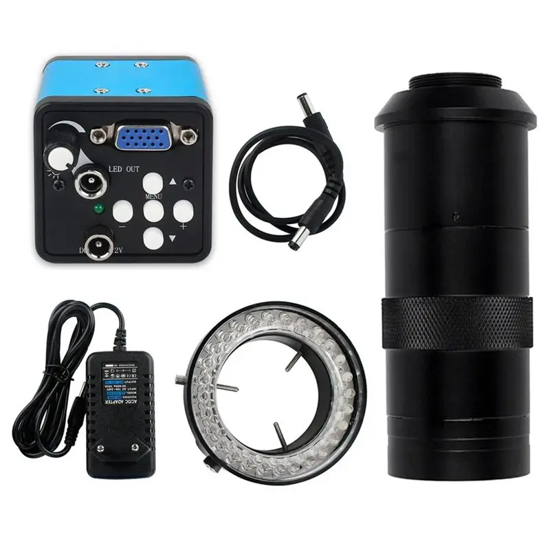 HOT!A72T 13MP VGA Video Microscope Camera 1080P With 1-130X Zoom C-Lens And Brightness Adjustable Light For Phone Repair EU Plug